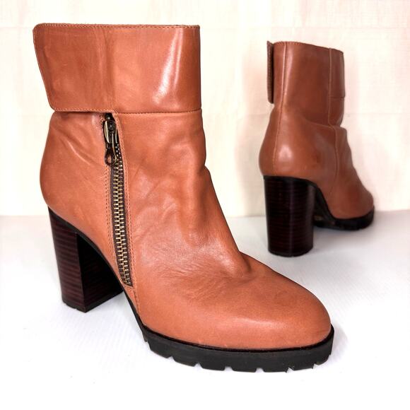 Sbicca Shoes - SBICCA Boot Size 8.5 Leather Chunky Zipper Fall Academia Collegiate Stacked heel
